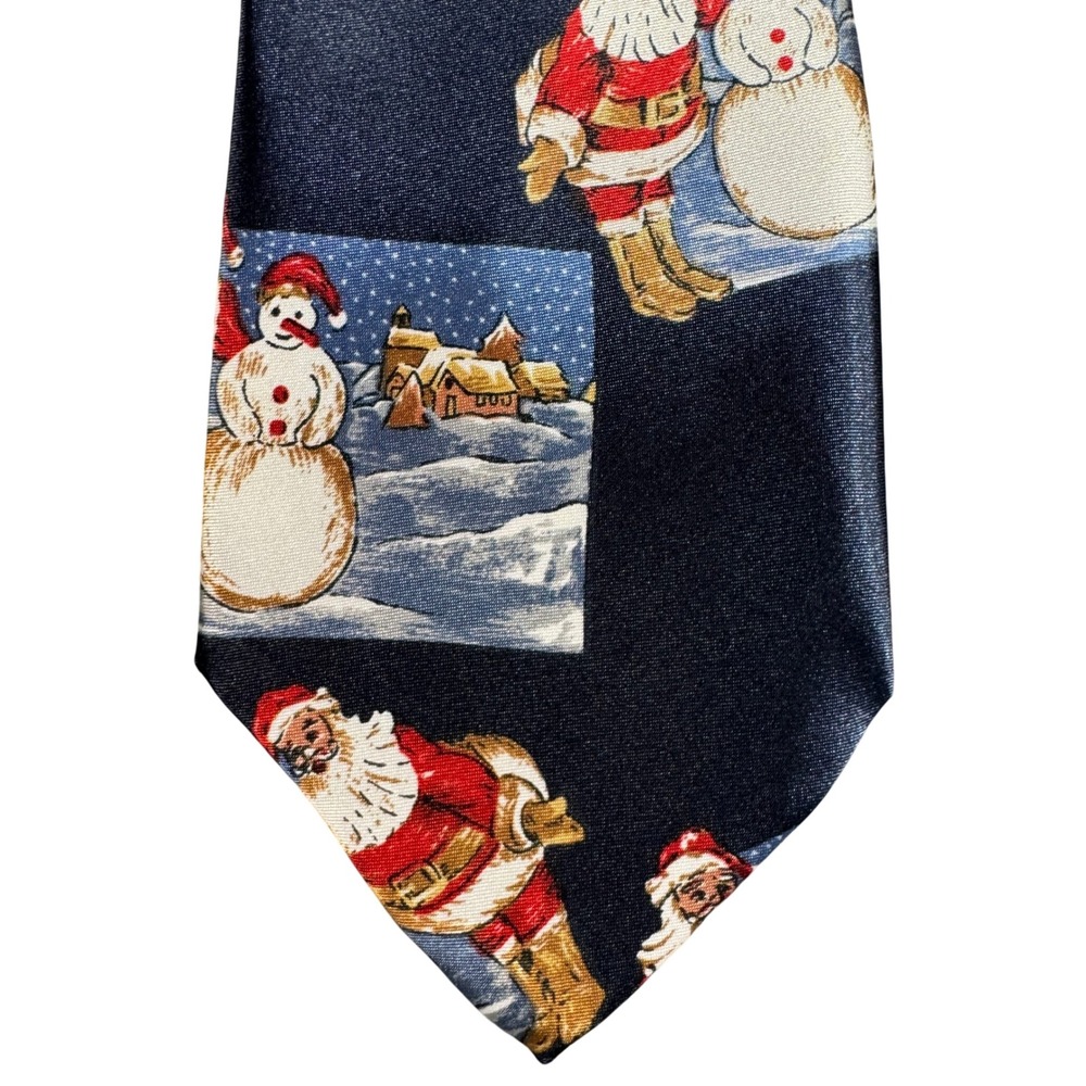 Magnum Mens Christmas Tie Santa Claus Snowman Navy Blue Holiday Necktie USA Made